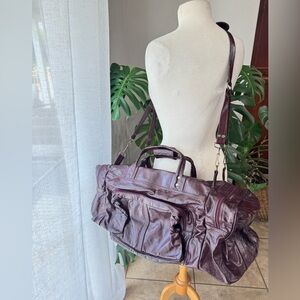 Vintage Genuine Leather Weekender Duffel Bag • Burgundy‎ Travel Carryall